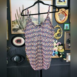 Kona Sol Tankini Swim Top | Size 20W | Plus Size Multicolor Ruched Adjustable St